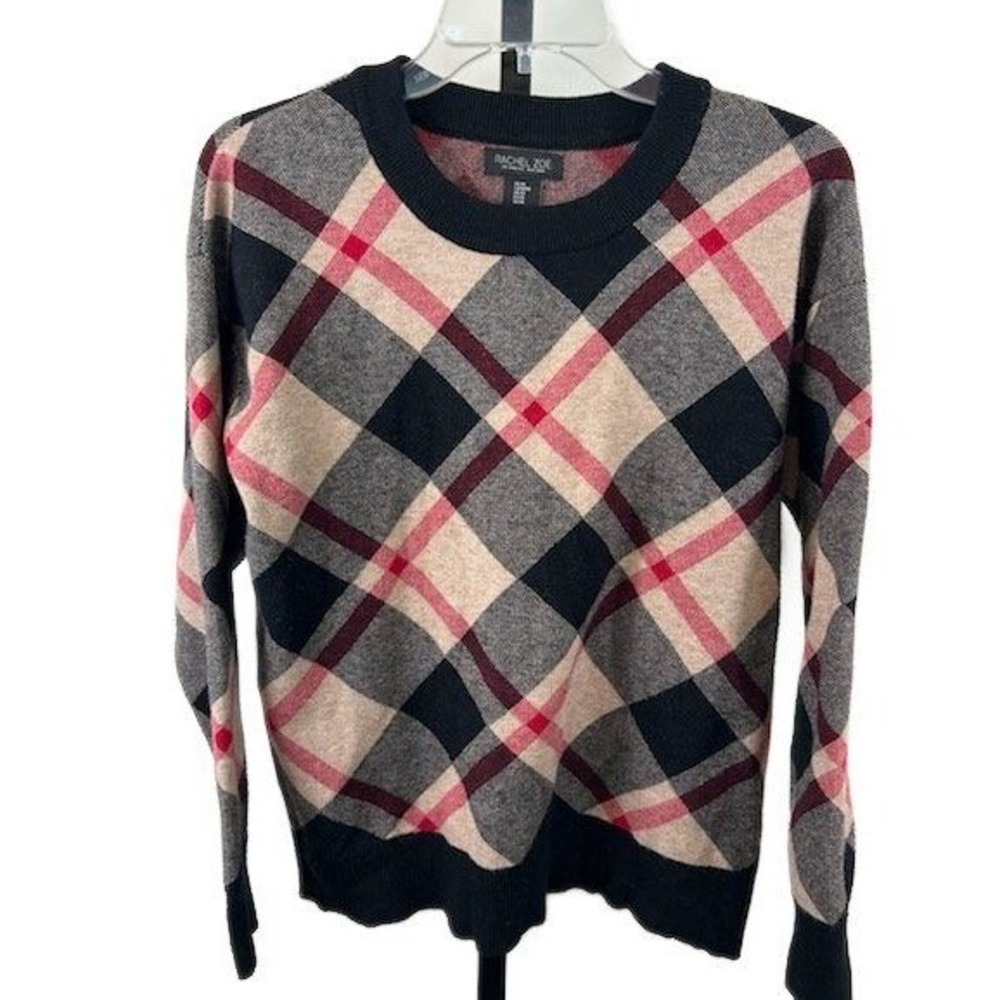 Rachel Zoe Plaid Crewneck Sweater Women's Size Medium Plaid Long Sleeve Blk‎ Red